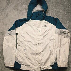 The North Face Hyvent 3 In 1 Jacket Womens M White Teal Zip Up Hooded Outdoor